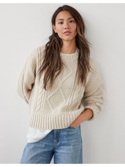American Eagle - Beige Woven Cable Knit Sweater