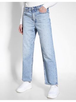 American Eagle - Blue Strigid Super High Waisted Baggy Straight Solid Jeans