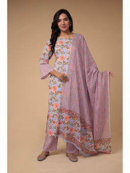 Zari Jaipur - Cotton Woven Unstitched Kurta and Bottom with Dupatta (Set of 3)