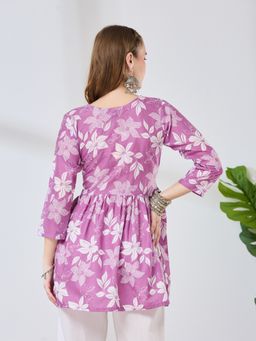 Fabclub - Women Purple Cotton Blend Printed Short Kurti