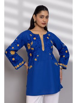HOUSE OF KARI - Cotton Blue Kashmiri Aari Kurta