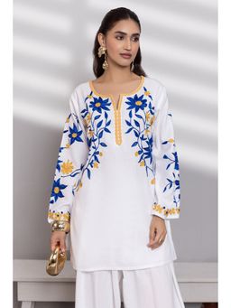 HOUSE OF KARI - White Cotton Kashmiri Aari Kurta