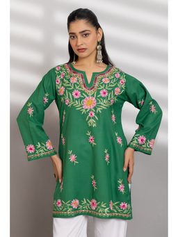 HOUSE OF KARI - Green Cotton Kashmiri Aari Kurta