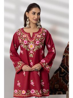 HOUSE OF KARI - Maroon Cotton Kashmiri Aari Kurta
