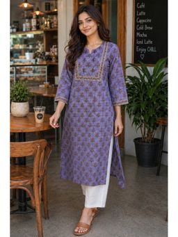 Rajnandini - Women's Lavender Pure Cotton Floral Printed Kurta