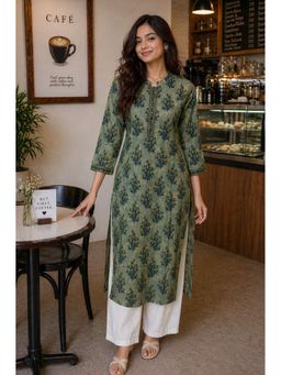 Rajnandini - Women's Green Pure Cotton Floral Printed Kurta