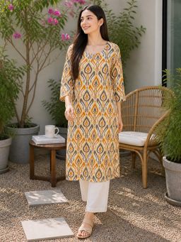 Rajnandini - Women's Orange Pure Cotton Printed Kurta