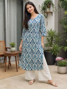 Rajnandini - Women's Blue Pure Cotton Printed Kurta
