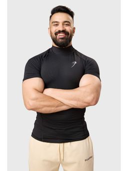 FUAARK - High Neck Sports and Gym Half Sleeves T-Shirt for Men (Black)