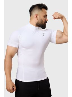 FUAARK - High Neck Sports and Gym Half Sleeves T-Shirt for Men (White)