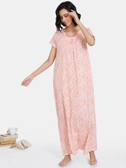 Zivame - Optics Fun Knit Cotton Full Length Nightdress - Fresh Salmon - Orange