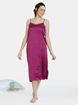Zivame - Artsy Leaves Woven Knee Length Dress - Dark Purple