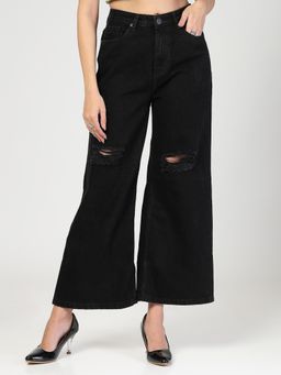 Style Quotient - Women Black Wide Leg High Rise Jeans