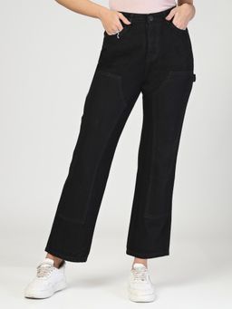 Style Quotient - Women Black Relaxed Fit High Rise Carpenter Jeans