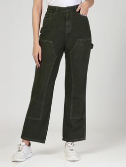 Style Quotient - Women Olive Relaxed Fit High Rise Carpenter Jeans