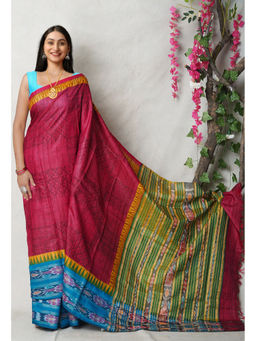Unnati Silks - Red Pure Handloom Printed Vidarbha Tussar Silk Saree with Unstitched Blouse