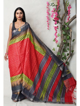 Unnati Silks - Red Pure Handloom Printed Vidarbha Tussar Silk Saree with Unstitched Blouse