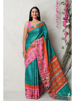 Unnati Silks - Green Pure Handloom Printed Vidarbha Tussar Silk Saree with Unstitched Blouse