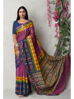 Unnati Silks - Wine Pure Handloom Printed Vidarbha Tussar Silk Saree with Unstitched Blouse