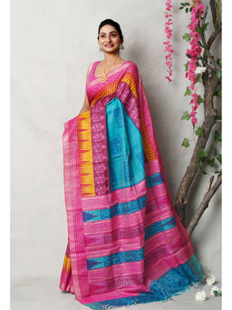 Unnati Silks - Blue Pure Handloom Printed Vidarbha Tussar Silk Saree with Unstitched Blouse