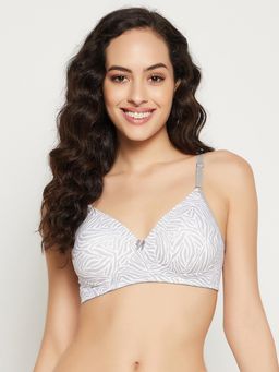 Clovia - Polyamide Geometric Padded Full Cup Wire Free T-Shirt Bra - Grey