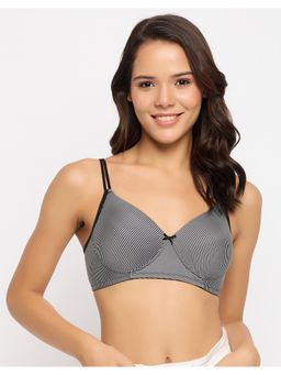 Clovia - Polyamide Stripes Padded Full Cup Wire Free T-Shirt Bra - Black