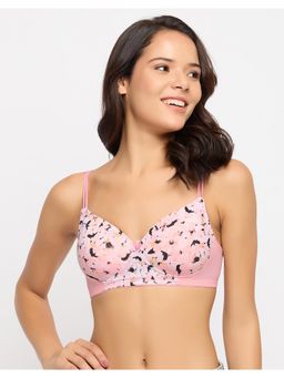 Clovia - Polyamide Printed Padded Full Cup Wire Free T-Shirt Bra - Pink
