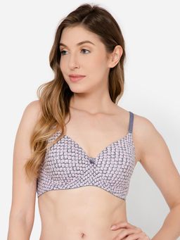 Clovia - Polyamide Geometric Padded Full Cup Wire Free T-Shirt Bra - Grey