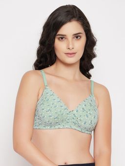 Clovia - Cotton Floral Padded Full Cup Wire Free T-Shirt Bra - Green