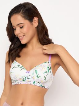 Clovia - Polyamide Printed Padded Full Cup Wire Free T-Shirt Bra - White
