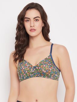 Clovia - Polyamide Floral Padded Full Cup Wire Free T-Shirt Bra - Blue