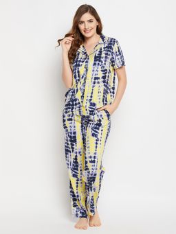 Clovia - Rayon Tie & Dye Shirt & Pyjama Blue (Set of 2)
