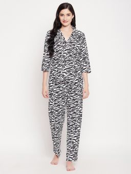 Clovia - Cotton Animal Printed Shirt & Pyjama White (Set of 2)
