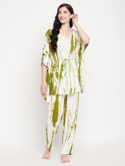 Clovia - Rayon Tie & Dye Top & Pyjama Green (Set of 2)