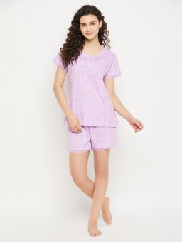 Clovia - Modal Floral Top & Shorts Purple (Set of 2)