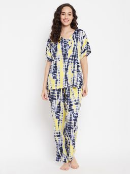 Clovia - Rayon Tie & Dye Top & Pyjama Blue (Set of 2)
