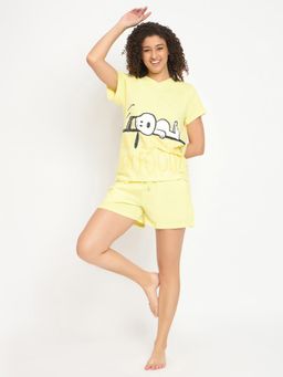 Clovia - Cotton Graphic T-Shirt & Shorts Yellow (Set of 2)