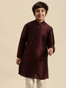 Sanwara - Wine Art Silk Kurta for Boys