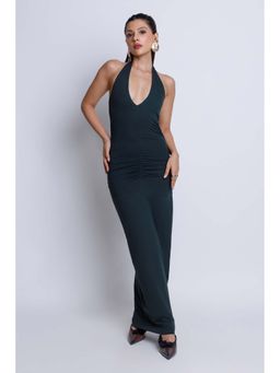 COLOR CAPITAL - Green Solid/Plain Halter Neck Dress