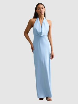 Forever New - Blue Solid/Plain Cowl Neck Dress