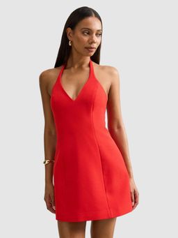 Forever New - Red Solid/Plain Halter Neck Dress