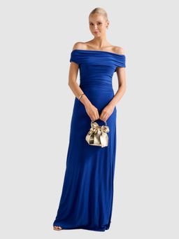 Forever New - Blue Solid/Plain Off Shoulder Dress