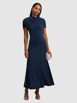 Forever New - Teal Solid/Plain Round Neck Dress