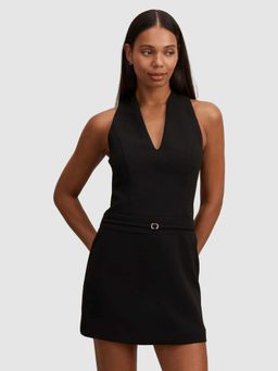 Forever New - Black Solid/Plain V-Neck Dress