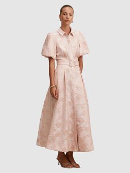 Forever New - Pink Embroidered Collar Neck Dress With Belt