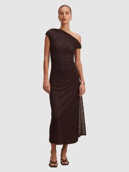 Forever New - Brown Embroidered One Shoulder Dress