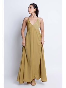 COLOR CAPITAL - Khaki Solid/Plain Shoulder Straps Dress