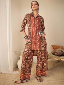 WineRed - Rust Paisley Collar Neck Co-Ord Set