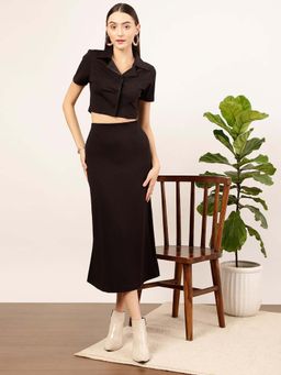 STREET 9 - Black Solid/Plain Collar Neck Co-Ord Sets