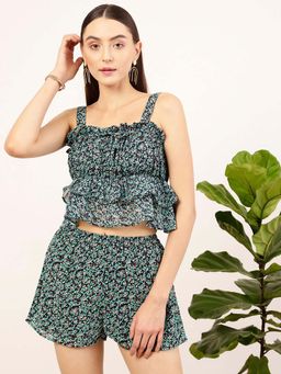 STREET 9 - Blue Floral Shoulder Straps 1 Crop Top, 1 Shorts